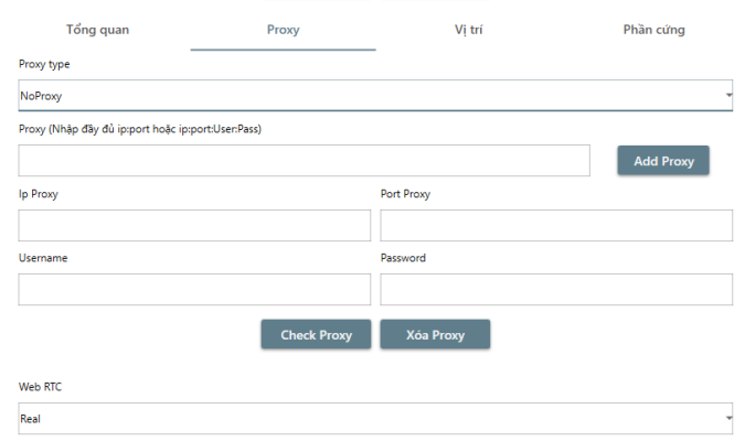 Cai đặt proxy cho profile